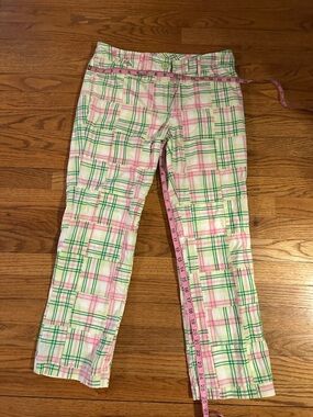 💚💕Lilly Pulitzer VINTAGE Pink & Green Plaid Cropped Lined Patchwork Pants 8💚💕